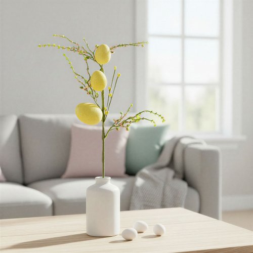 Veľkonočná vetvička s vajíčkami – trblietavá – žltá – 40 x 16 cm