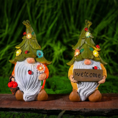 LED solárny škriatok – 2 typy - teplá biela LED – živica – 10 x 8,5 x 18,5 cm