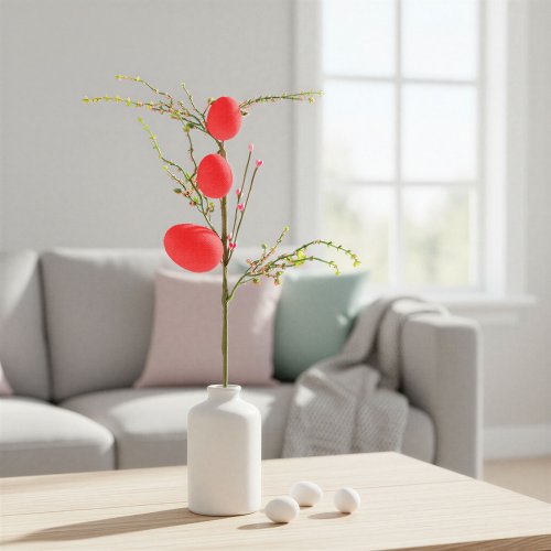 Veľkonočná vetvička s vajíčkami – trblietavá – červená – 40 × 16 cm
