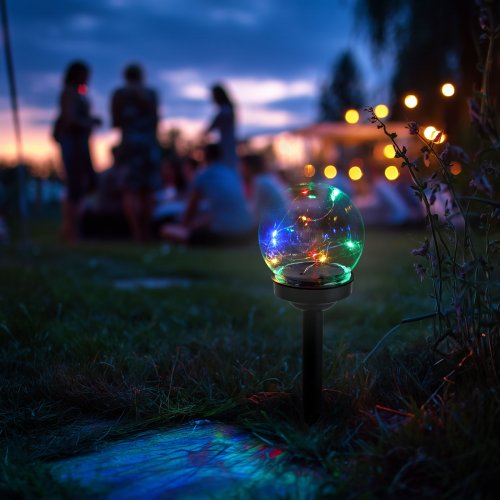 Zapichovacia solárna lampa - guľatá - farebná - 10 x 10 x 26,5 (+12,5) cm