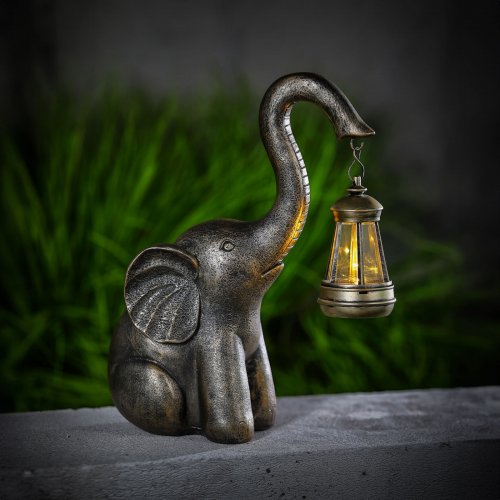 LED solárna lampa – slon – teplá biela – plast – 30,5 x 12 x 24 cm