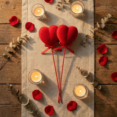 Sada zapichovacích sŕdc - červený plyš, penová guma - 28 cm - 2 ks / balenie