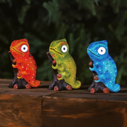 LED solárna zvieracia figúrka – chameleón – 2× teplá biela LED – 3 druhy