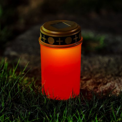 Zapichovacia solárna sviečka – blikajúca teplá biela LED – 7,3 x 20,5 cm – červená / biela