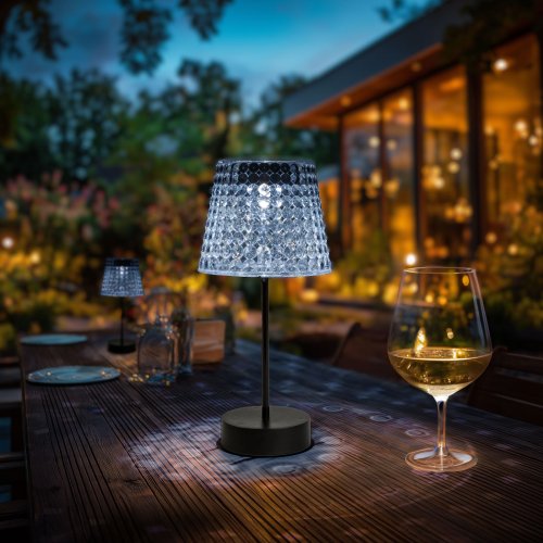 Chybný! Solárna stolová lampa – priehľadná – studená biela LED – plast – 26 x 12 cm