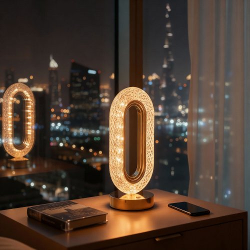 Stolná lampa - zlatá - nastaviteľná farebná teplota, jas - akumulátorová - USB