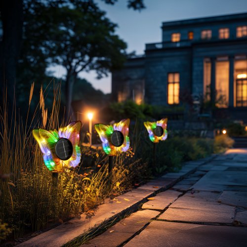 Zapichovacia solárna lampa – motýľ – žltý – 13 x 6,5 x 35 cm – teplá biela + farebné LED