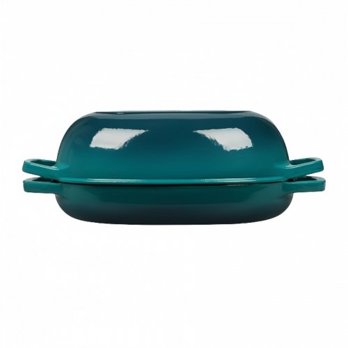 Smaragdovo modrý smaltovaný liatinový pekáč na kačicu / chlieb kónický