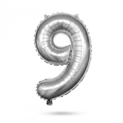 Narodeninový fóliový balón číslo 9 - strieborný - 40"