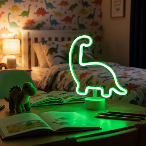 Neónová LED lampa - zelený dinosaurus - 3 x AA + USB - 25,9 x 8,5 x 24,3 cm