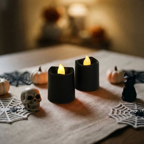 Halloweenová svietiaca dekorácia - LED sviečka - čierna - 2 ks / balenie