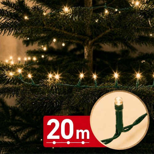 Svetelná reťaz – 20 m – teplá biela – 400 LED – 100–240 V – 6 W – zelený kábel