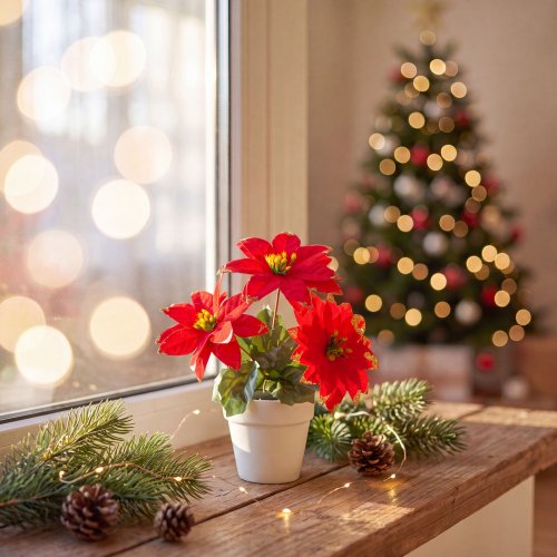 Poinsettia v kvetináči – červená – 18 cm