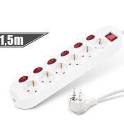Predlžovačka so 6 zásuvkami - 6 + 1 spínačov -  250 V • 16 A - 1,5 m