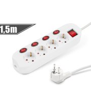Predlžovačka s 4 zásuvkami - 4+1 spínačov - 250 V • 16 A - 1,5 m