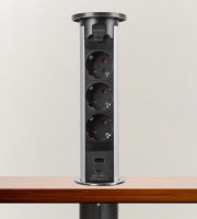 Skrytá predlžovačka so zabudovaným motorom - strieborná 3  x 250 V + 2 x USB