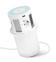 Skrytá predlžovačka - so 4 zásuvkami + bezdrôtové nabíjanie + 2xUSB + 2xType-C - biela