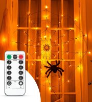 Pavučinový záves s pavúkom - 60 ks teplých bielych LED - USB