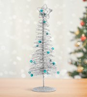 Trblietavý, kovový vianočný strom - 28 cm - strieborný