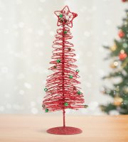 Trblietavý, kovový vianočný strom - 28 cm - červený