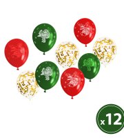 Sada balónov - červené, zelené, zlaté, vianočný motív - 12 ks / balenie