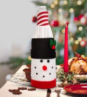 Vianočná dekorácia na fľaše - 3D snehuliak - polyester - 27 x 12 cm