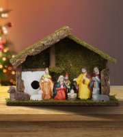 Vianočná dekorácia na stôl - Betlehem - keramika a drevo - 30 x 10 x 20 cm