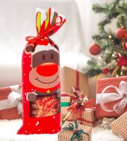 Vianočný držiak fliaš so stuhou - sob - polyester - 32 x 12,5 cm