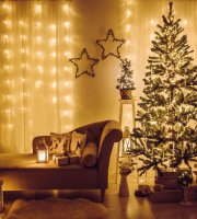 Sveteľný záves  - 200 ks LED - teplá biela - sieťové - IP44 - 4,2 m - 8 programov