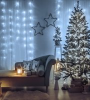 Sveteľný záves - 200 ks LED - studená biela - sieťové - IP44 - 4,2 m - 8 programov