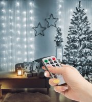 Sveteľný záves - 100 ks studených bielych microLED - 3 x 1 m - 230V - s diaľkovým ovládačom