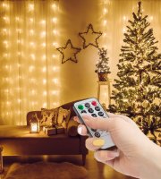 Sveteľný záves - 100 ks teplých bielych microLED- 3 x 1 m - 230V - s diaľkovým ovládačom