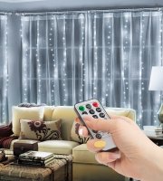 Sveteľný záves - 300 ks studených bielych microLED- 3 x 3 m - 230V - s diaľkovým ovládačom