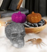 Halloweenska dekoračná sada - pavúk, lebka, 2 ks tekvíc - glitrové