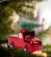 Ozdoba na vianočný strom - autíčko so stromom - 10 x 4,5 x 8 cm