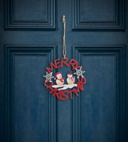 Vianočná dekorácia - drevo, červený snehuliak - 10 cm