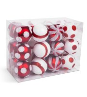 Sada ozdôb na vianočný strom - červená / biela - 24 ks / sada