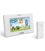 Digitálny teplomer a budík - vonkajší / vnútorný - USB, batéria - biely