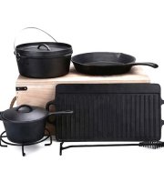 Liatinová BBQ grilovacia súprava v drevenej krabici 6-dielna