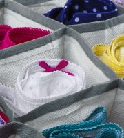 Úložný box z textilu - 32 x 32 x 12 cm - 8 kapsí - sivý