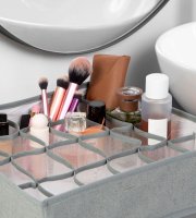 Úložný box z textilu - 32 x 32 x 10 cm - 24 kapsí - sivý