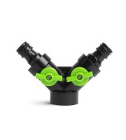 Rozbočovač hadicovej spojky - 2 vetvová hadica - s chodom, rýchlospojkou - plast - 10,5 x 6,7 x 4 cm
