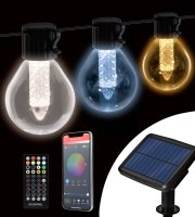 Smart solárna sveteľná reťaz - 15 ks bielych LED - nastaviteľná farebná teplota - 7,5 m -  bluetooth