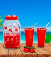 Dávkovač nápojov s kohútikom, plastová sada pohárov - 3,8 l - jahody