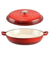 Smaltovaná liatinová panvica na plátky s pokrievkou 30*6 cm červená