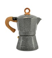 Kávéfőző na espresso pre 3 osoby, sivý, s rúčkou v imitácii dreva