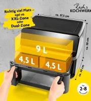Gourmetmaxx Teplovzdušná Fritéza / Airfryer Digitálna Vario dvojkomorová 9L