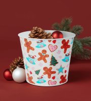 Vianočná dekorácia - kovový kvetináč, vedierko - perníček - 13 x 11 cm