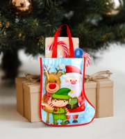 Vianočná darčeková taška – čižma – 33 cm – modrá