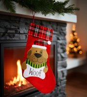 Vianočná mikulášska čižma - pes - červená - 42 x 24 cm